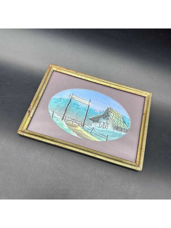 Other - Vintage Framed Farmhouse Landscape Painting Rustic Barn Artwork Gold Tone Frame
